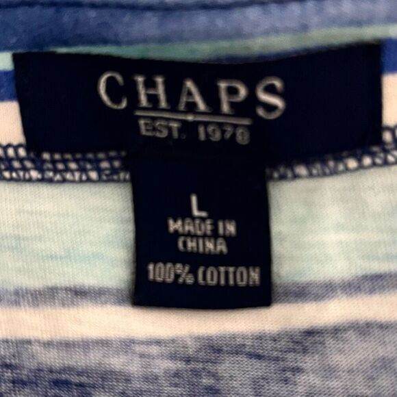Chaps Short Sleeve Blue Striped Top Sz L - Picture 3 of 4
